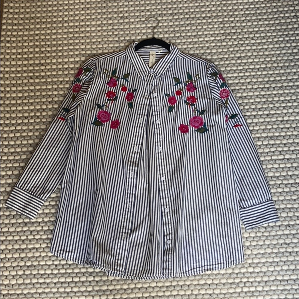 Allison Joy striped blouse with flower embroidery